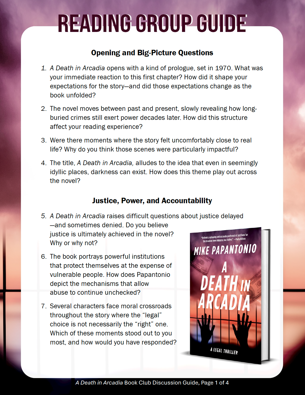 A Death in Arcadia: Reading Group Guide